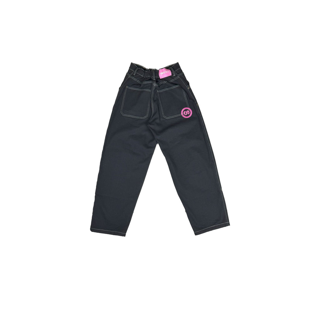 SORTHECY DOUBLE KNEE BAGGY BLACK DENIM PANTS