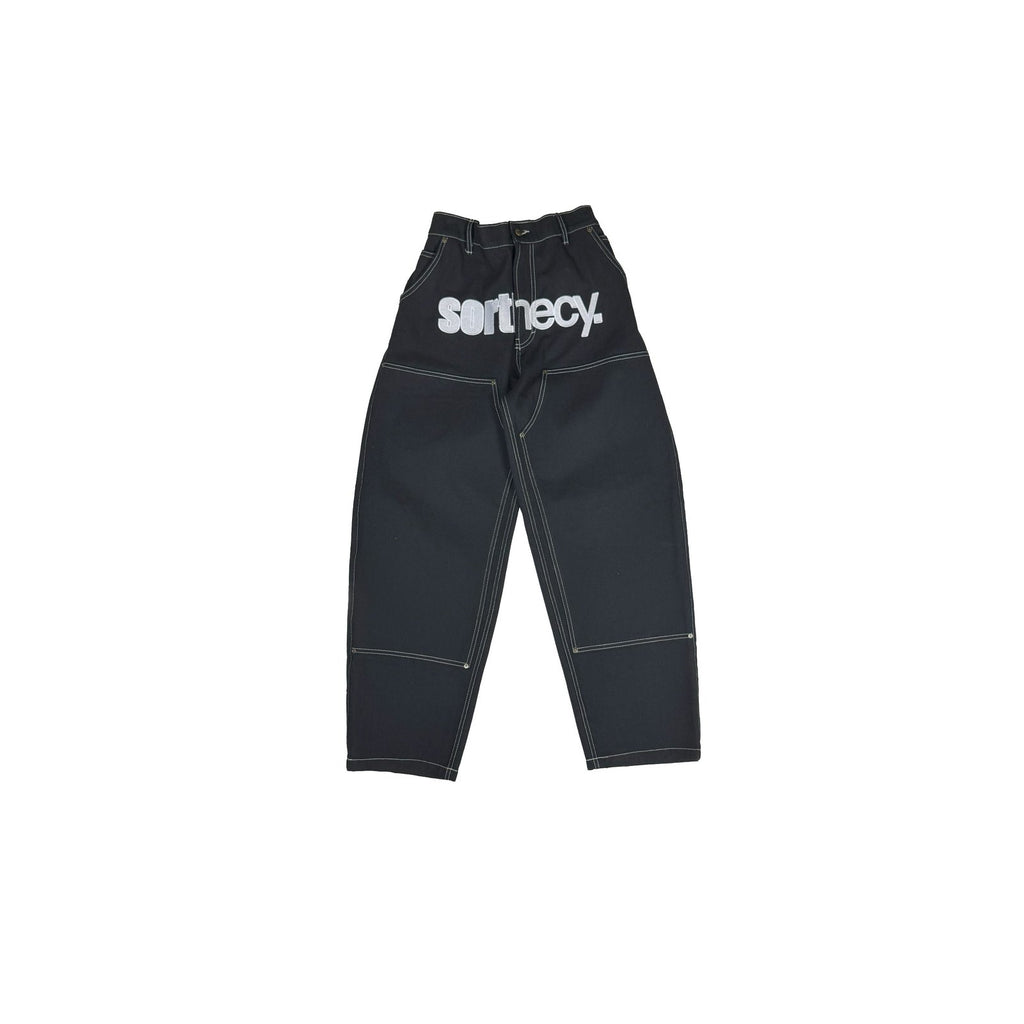 SORTHECY DOUBLE KNEE BAGGY BLACK DENIM PANTS